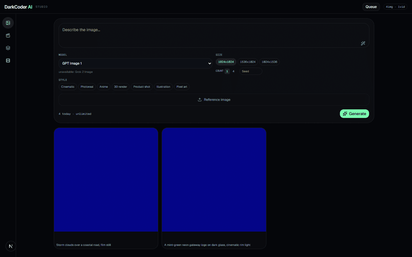 AI Studio — image and video generation workspace